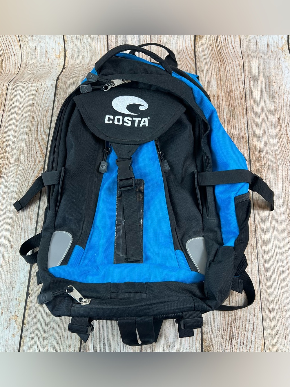 Costa Dela Mar Fishing Backpack Blue Black Multiple Pockets